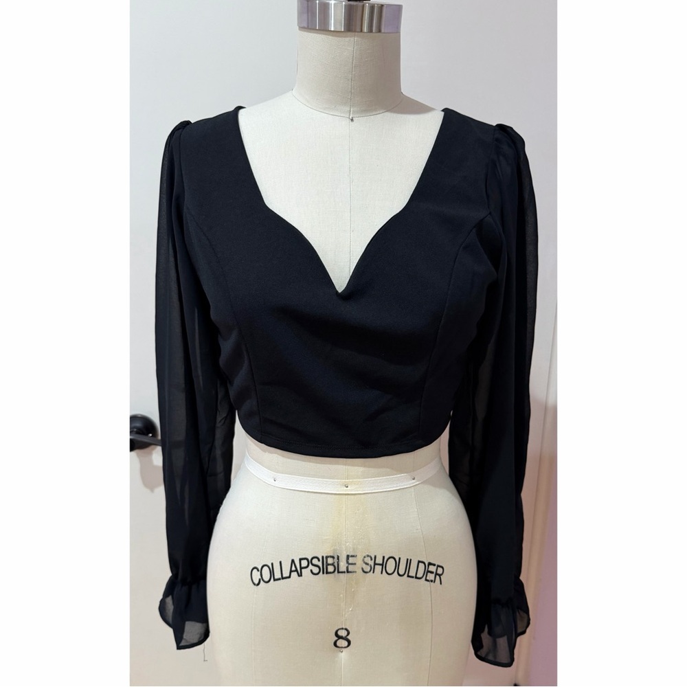 Fashion Nova Black Sheer Sleeve Blouse